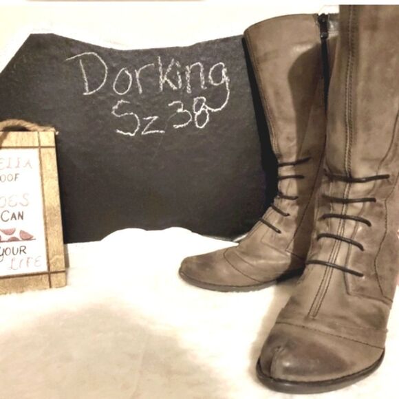 Dorking by Fluchos Vintage Brownish/Grey Mid Calf Leather Boots Sz 38/7.5 - Picture 1 of 16